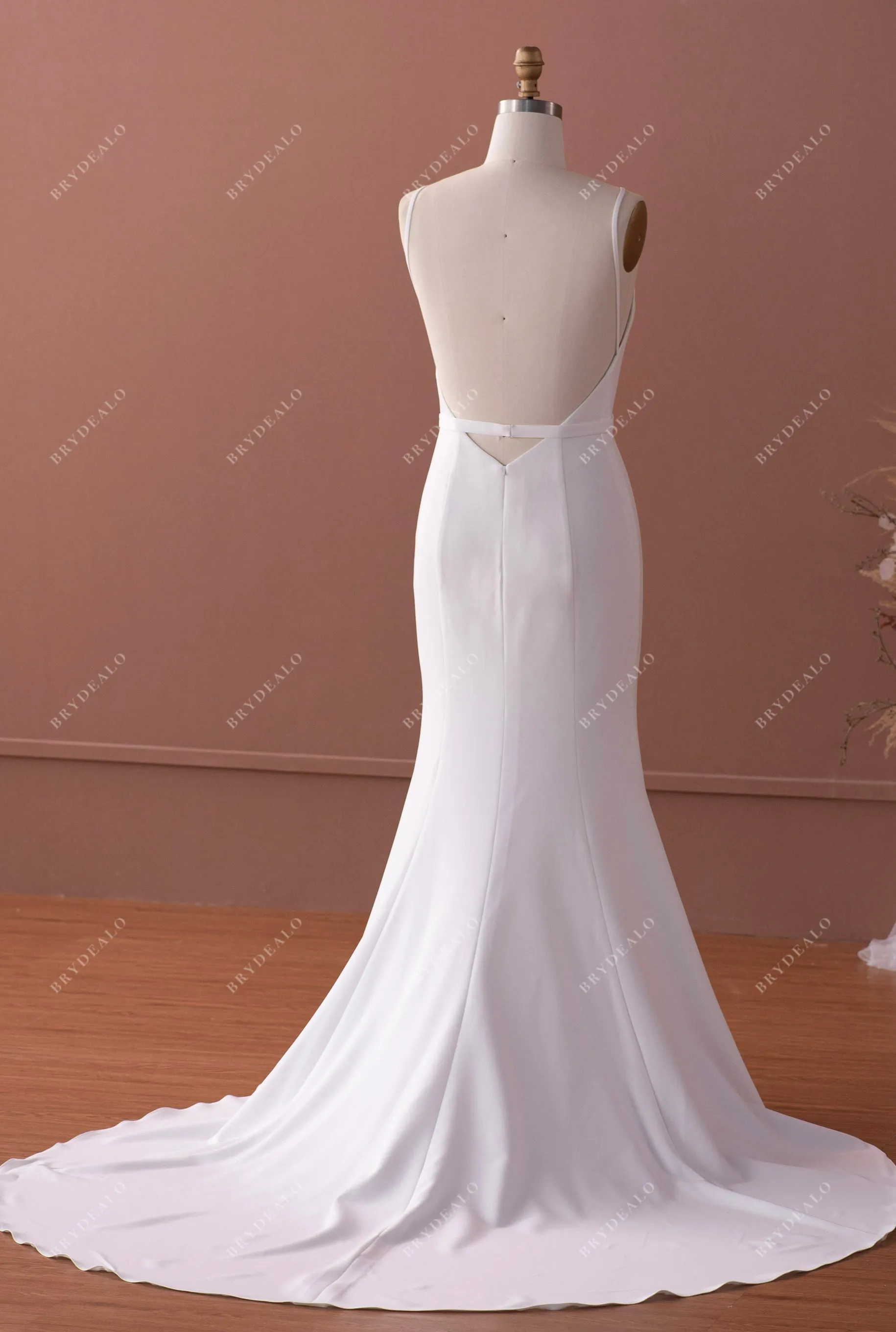 Elegant Straps Scoop Crepe Mermaid Wedding Dress