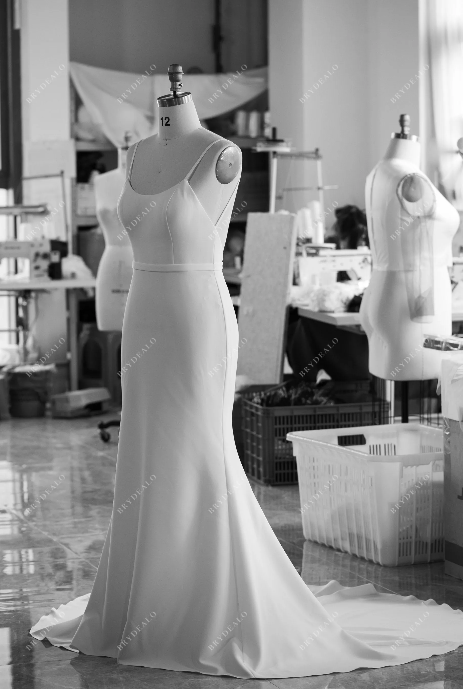 Elegant Straps Scoop Crepe Mermaid Wedding Dress