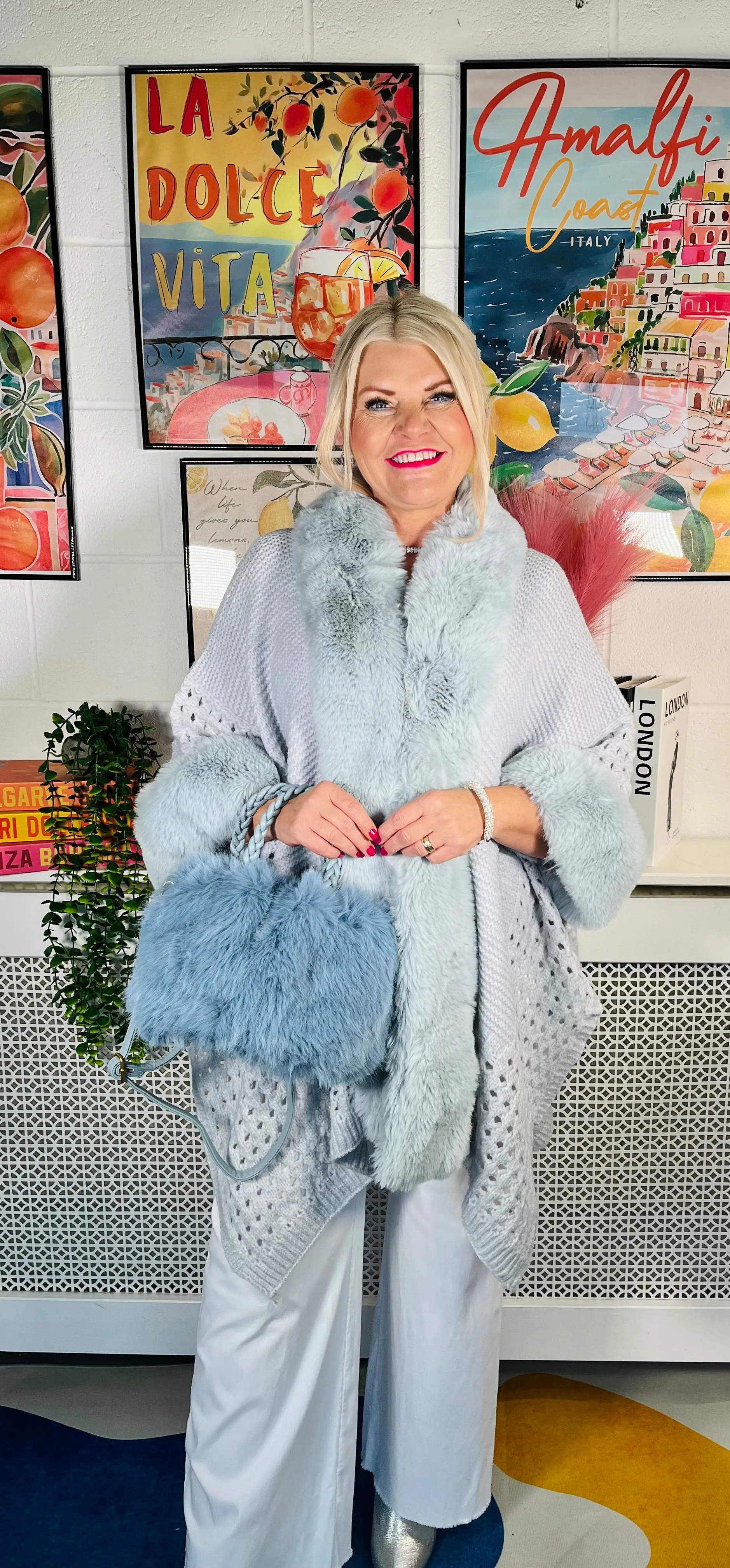 Elvira Faux Fur Grab Bag - Frosty Blue