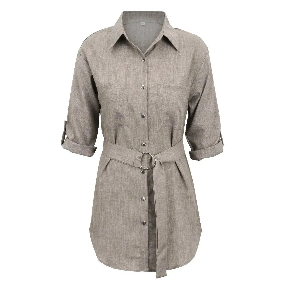 Everyday Deep V 3/4 Sleeve Shirt Dress