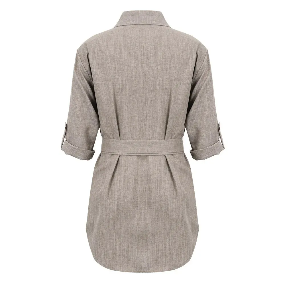 Everyday Deep V 3/4 Sleeve Shirt Dress