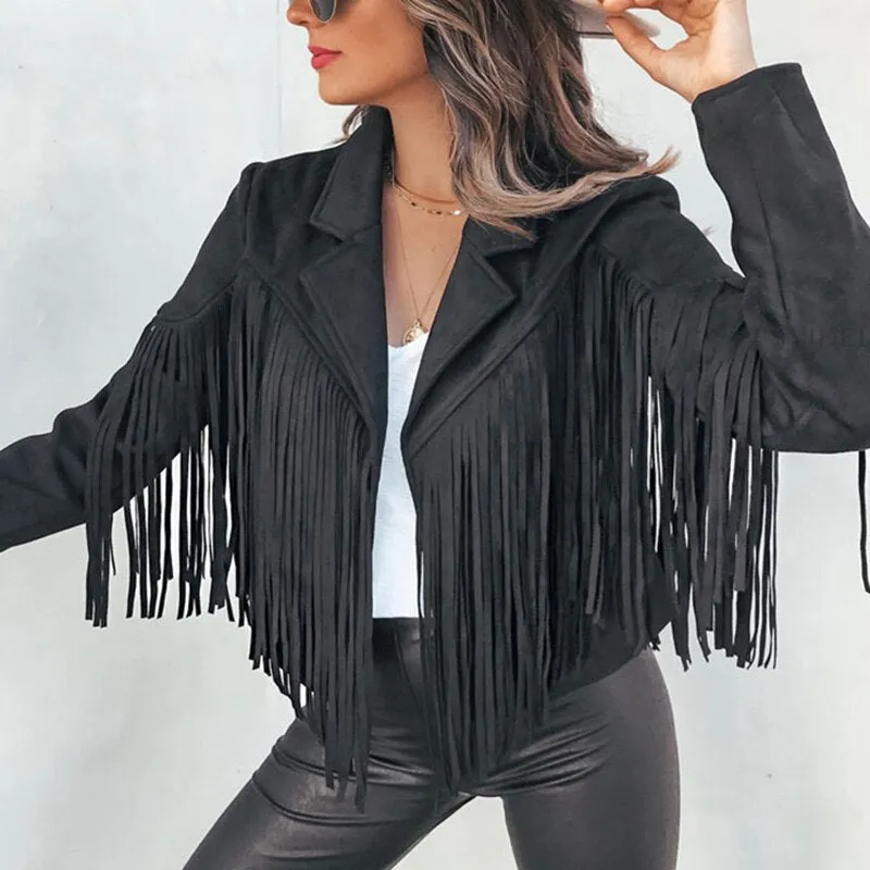FashionSierra - Turn Down Collar Tassel Coat