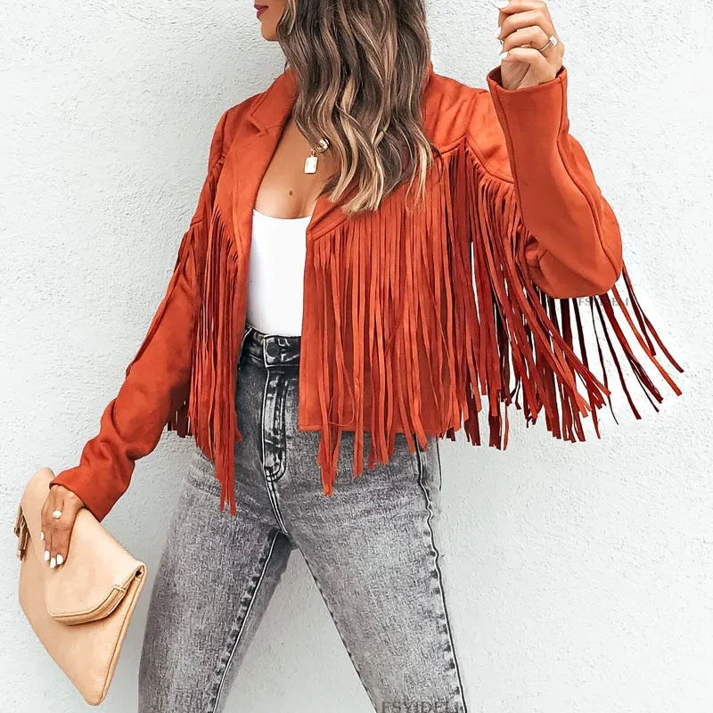 FashionSierra - Turn Down Collar Tassel Coat