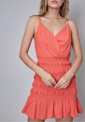 Faux Wrap Smocked Dress