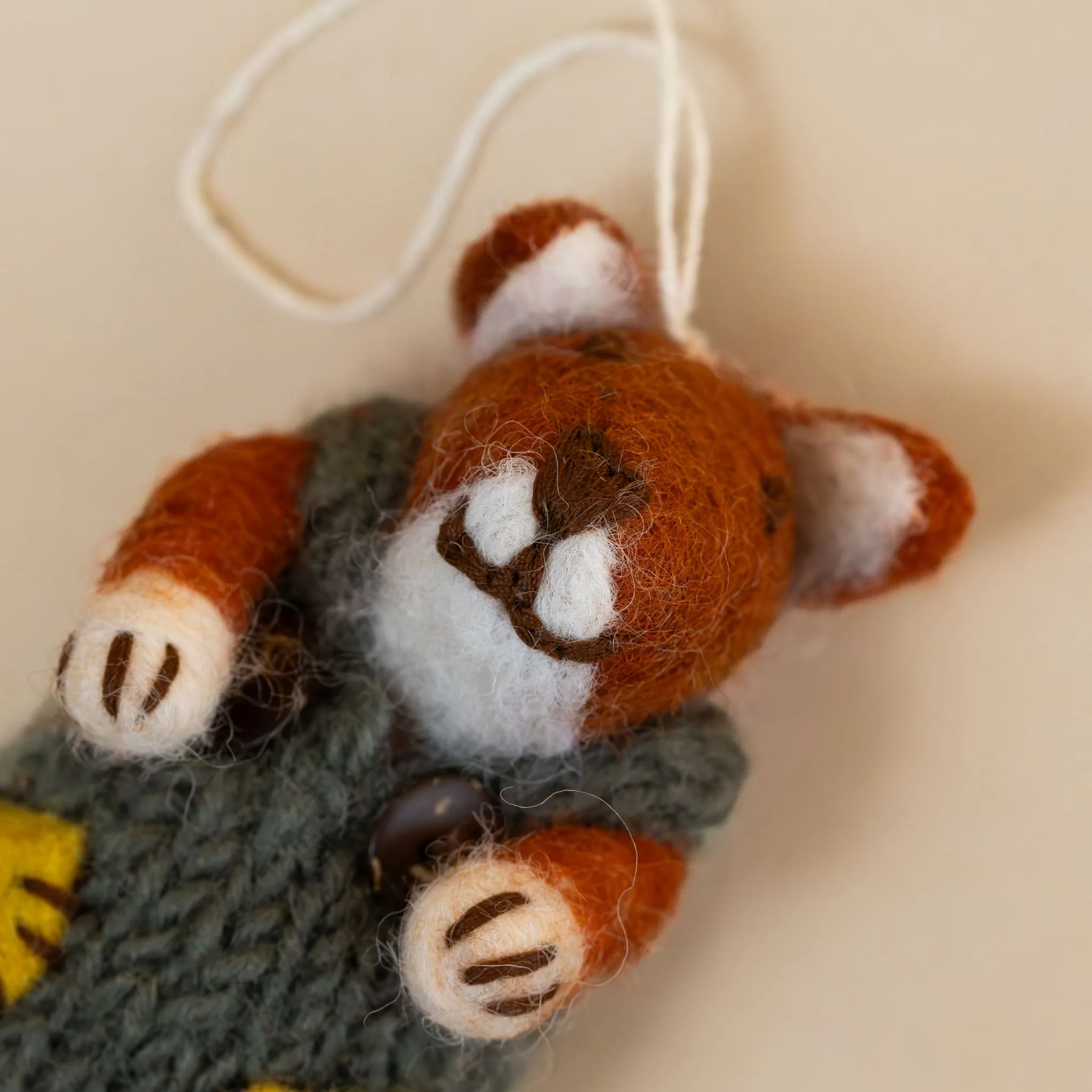 Felted Red Fox Ornament | Green Knit Dress
