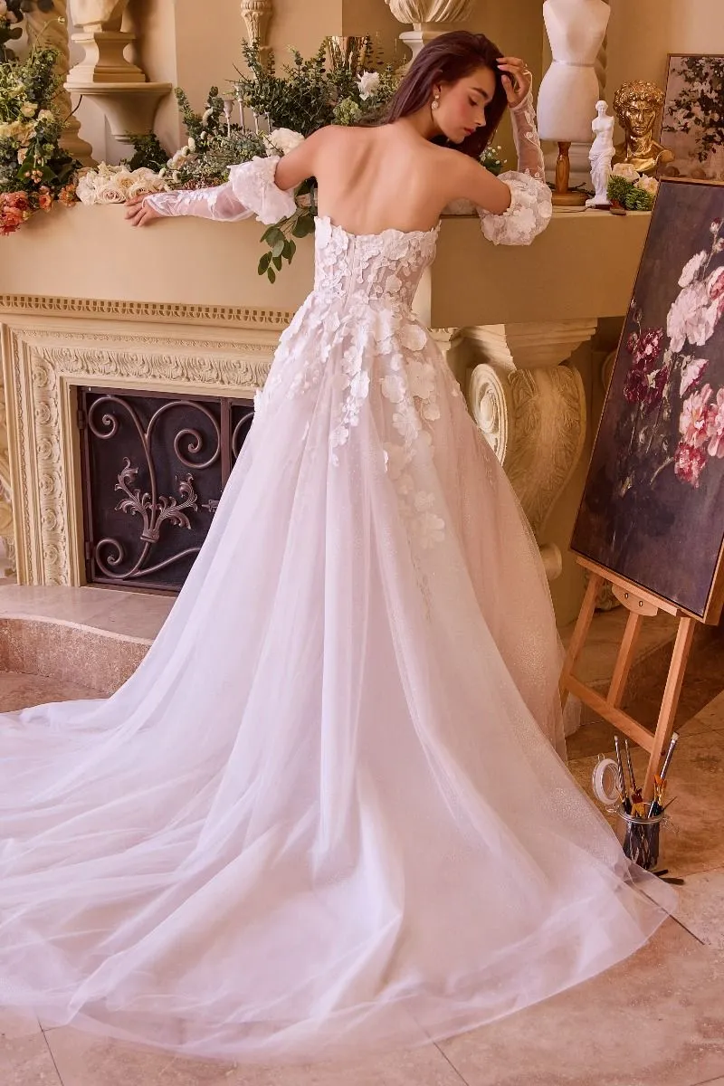 FLORAL APPLIQUE ADORNED STRAPLESS WEDDING GOWN CDWL017