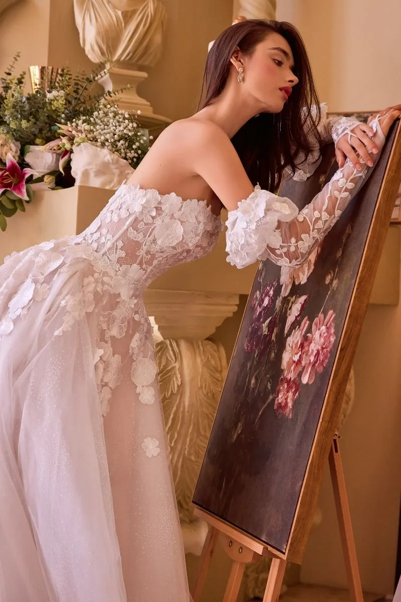 FLORAL APPLIQUE ADORNED STRAPLESS WEDDING GOWN CDWL017