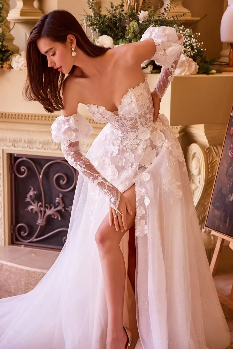FLORAL APPLIQUE ADORNED STRAPLESS WEDDING GOWN CDWL017