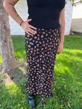 Floral Button Front Split Hem Midi Skirt