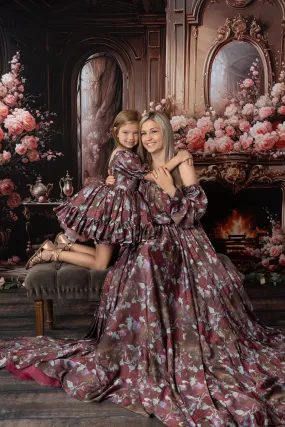 Floral Days - Adult burgundy floor length dress (Adult 4-10)
