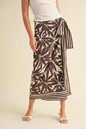 Floral Print Linen Wrap Skirt