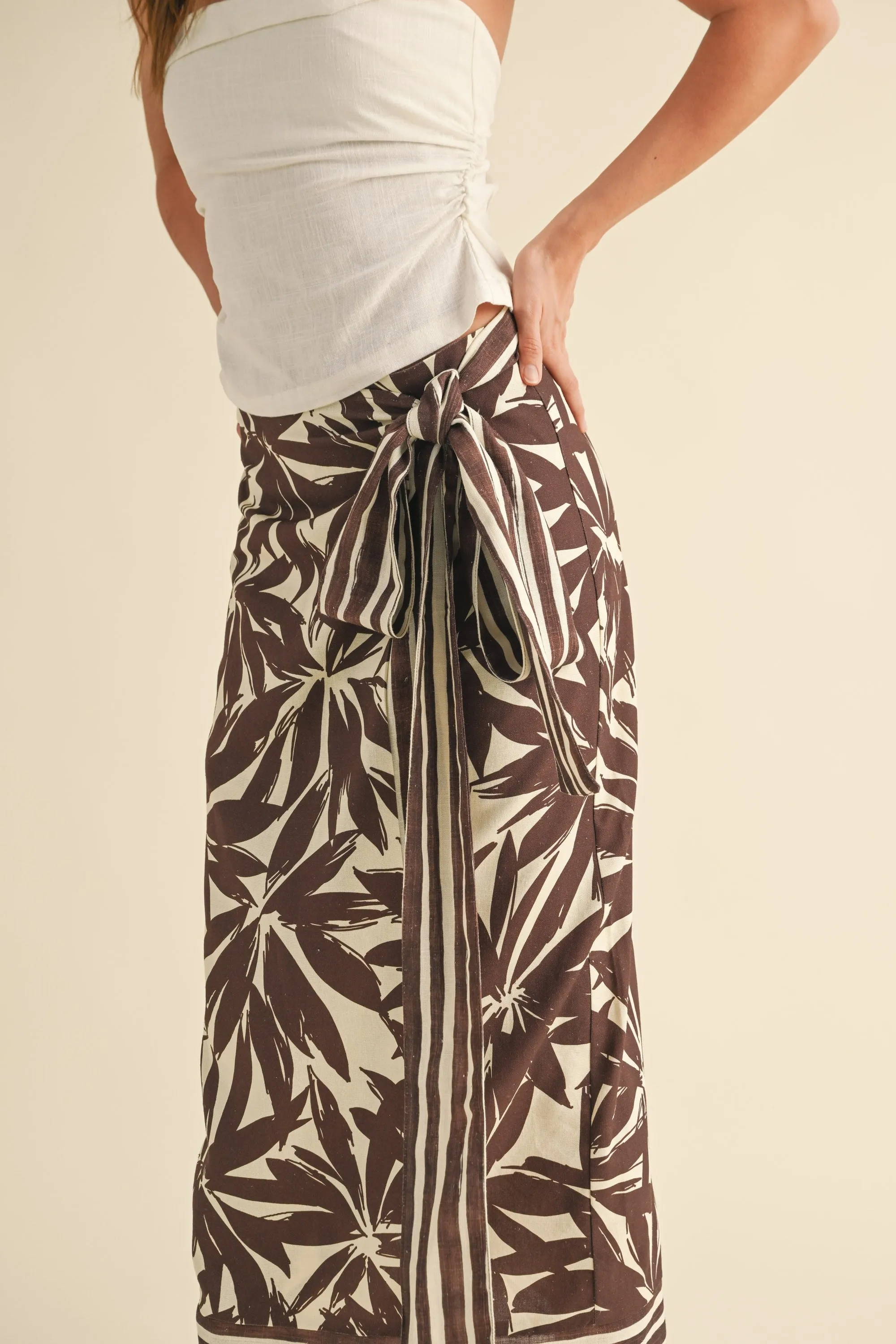 Floral Print Linen Wrap Skirt