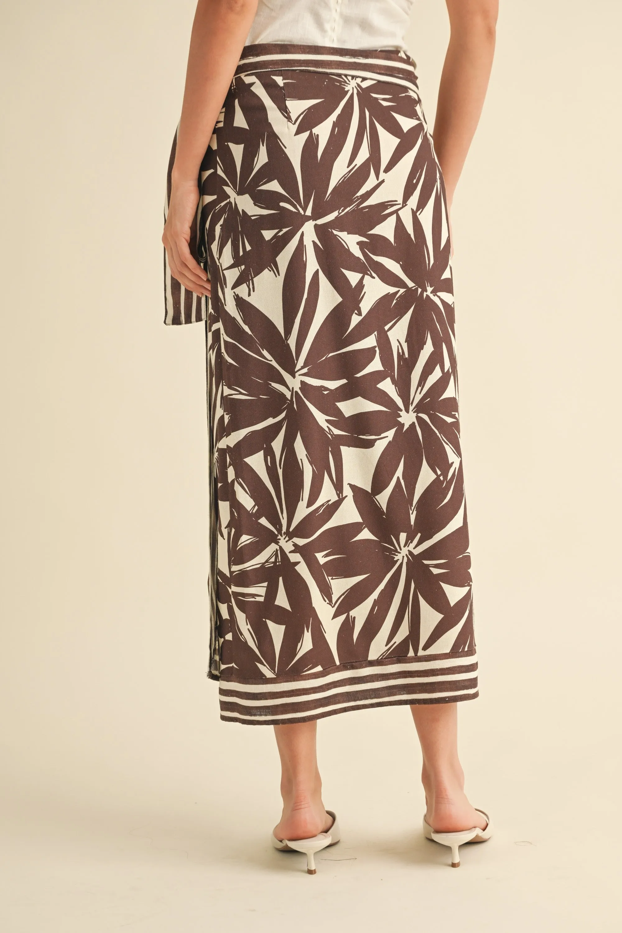 Floral Print Linen Wrap Skirt