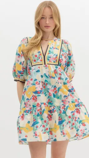 Floral Print Puff Sleeve Mini Dress