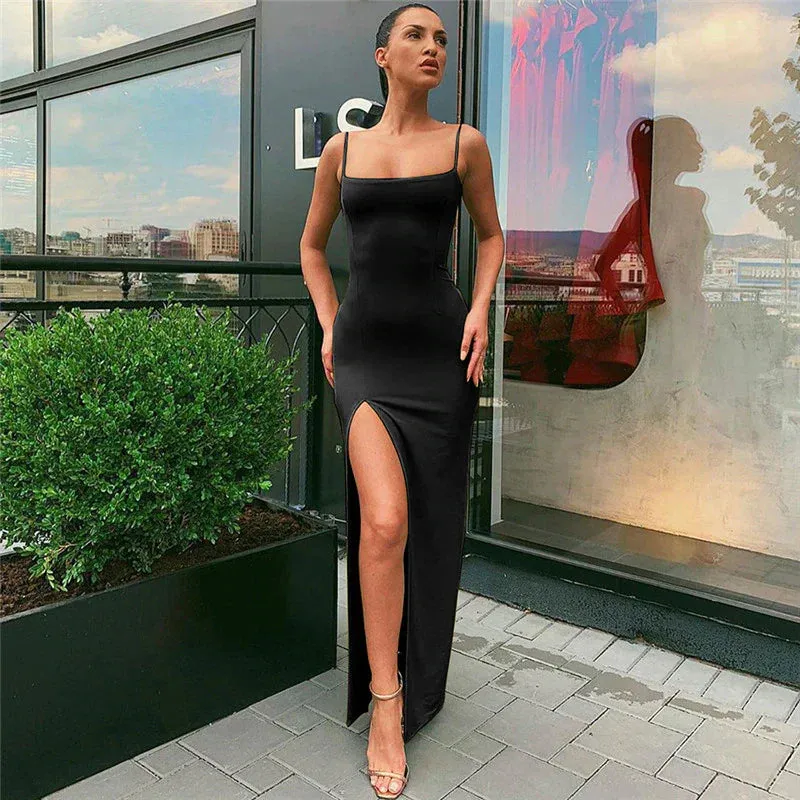 FLYTONN-Sexy spring and summer dresses, party dresses, graduation gifts,Chic Slit Cami Maxi Dress