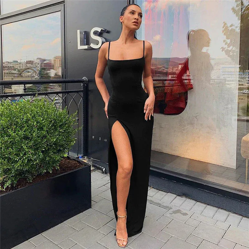 FLYTONN-Sexy spring and summer dresses, party dresses, graduation gifts,Chic Slit Cami Maxi Dress