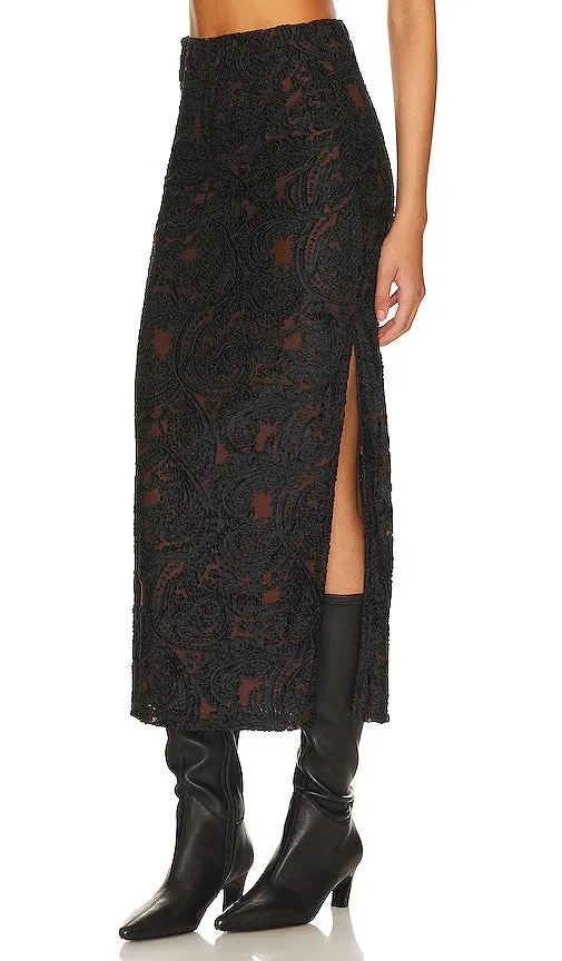 Free People Rosalie Velvet Midi Skirt in Black