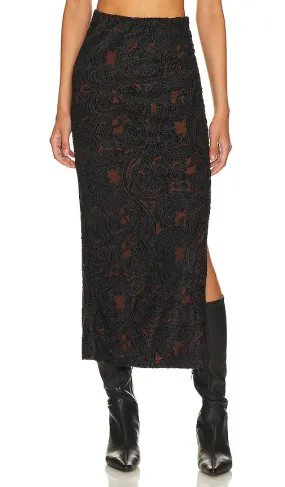 Free People Rosalie Velvet Midi Skirt in Black