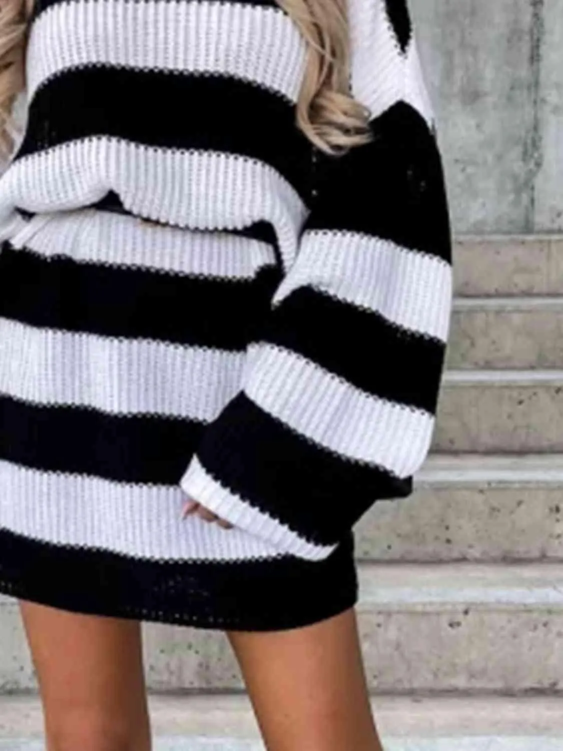 Frosty Chic Striped Turtleneck Sweater Dress