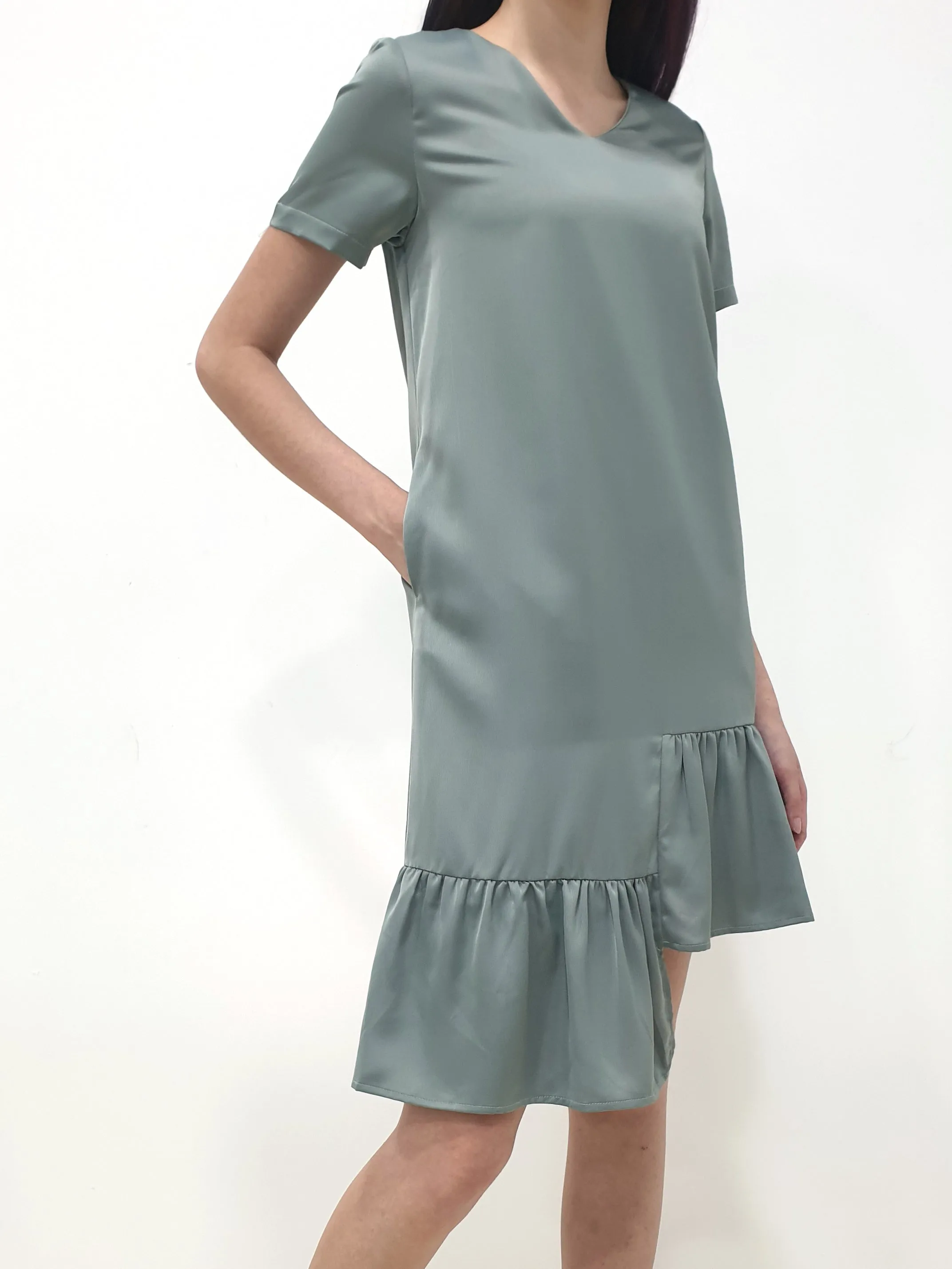 Frosty Hi Low Dress - Green (Non-returnable)