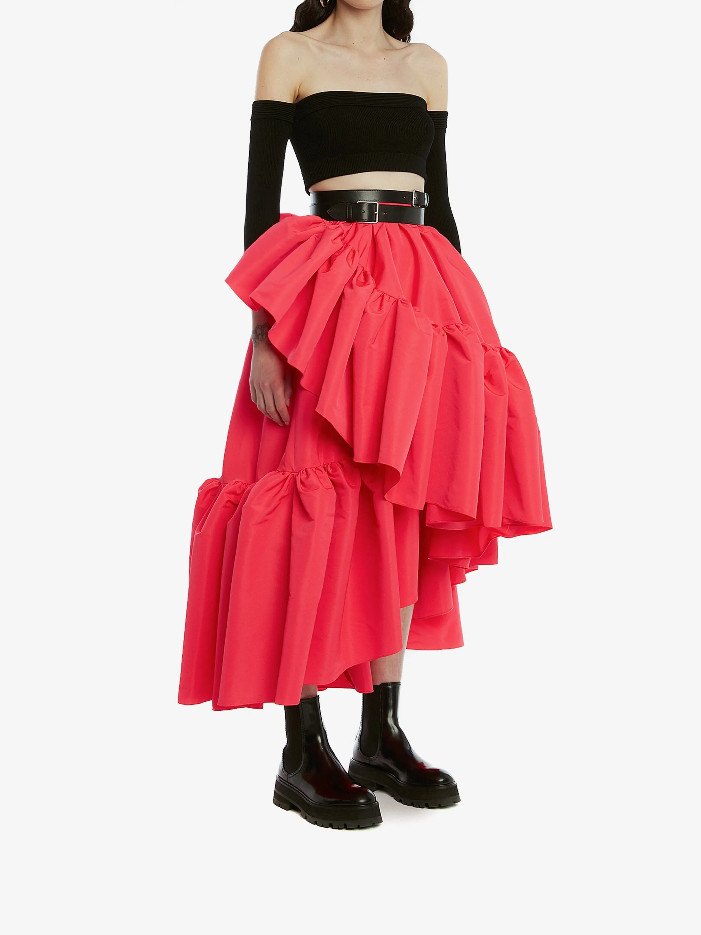 Gather Ruffle Midi Skirt