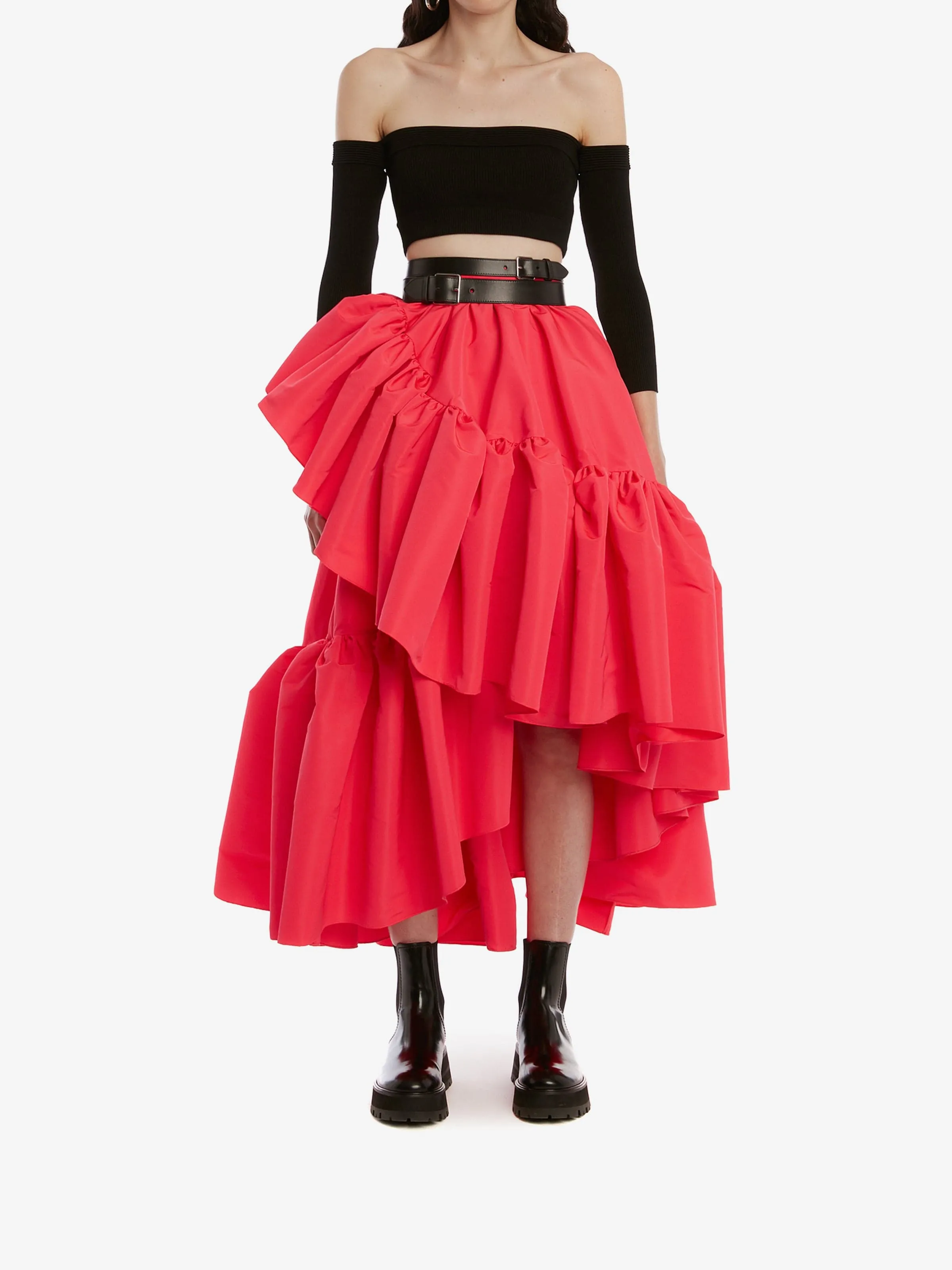 Gather Ruffle Midi Skirt