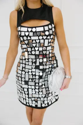Geo Disc Mini Dress - Silver/Black