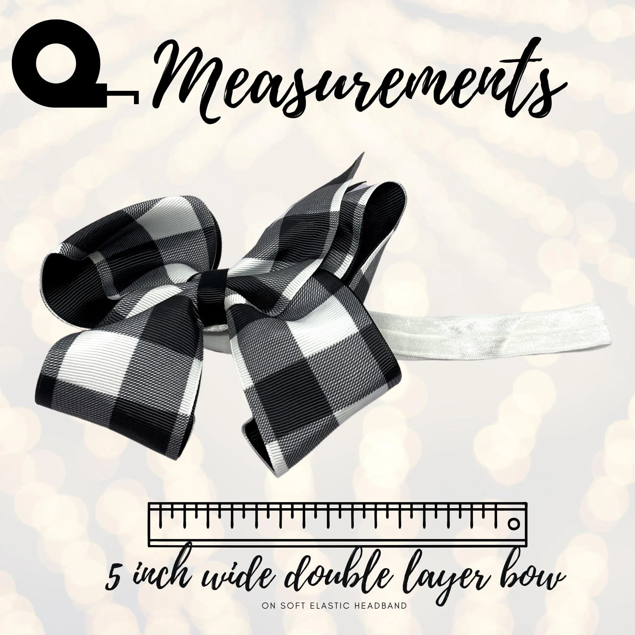 Girls 6 inch Grosgrain Buffalo Plaid Check Lumberjack Print Bow Soft Elastic Headband