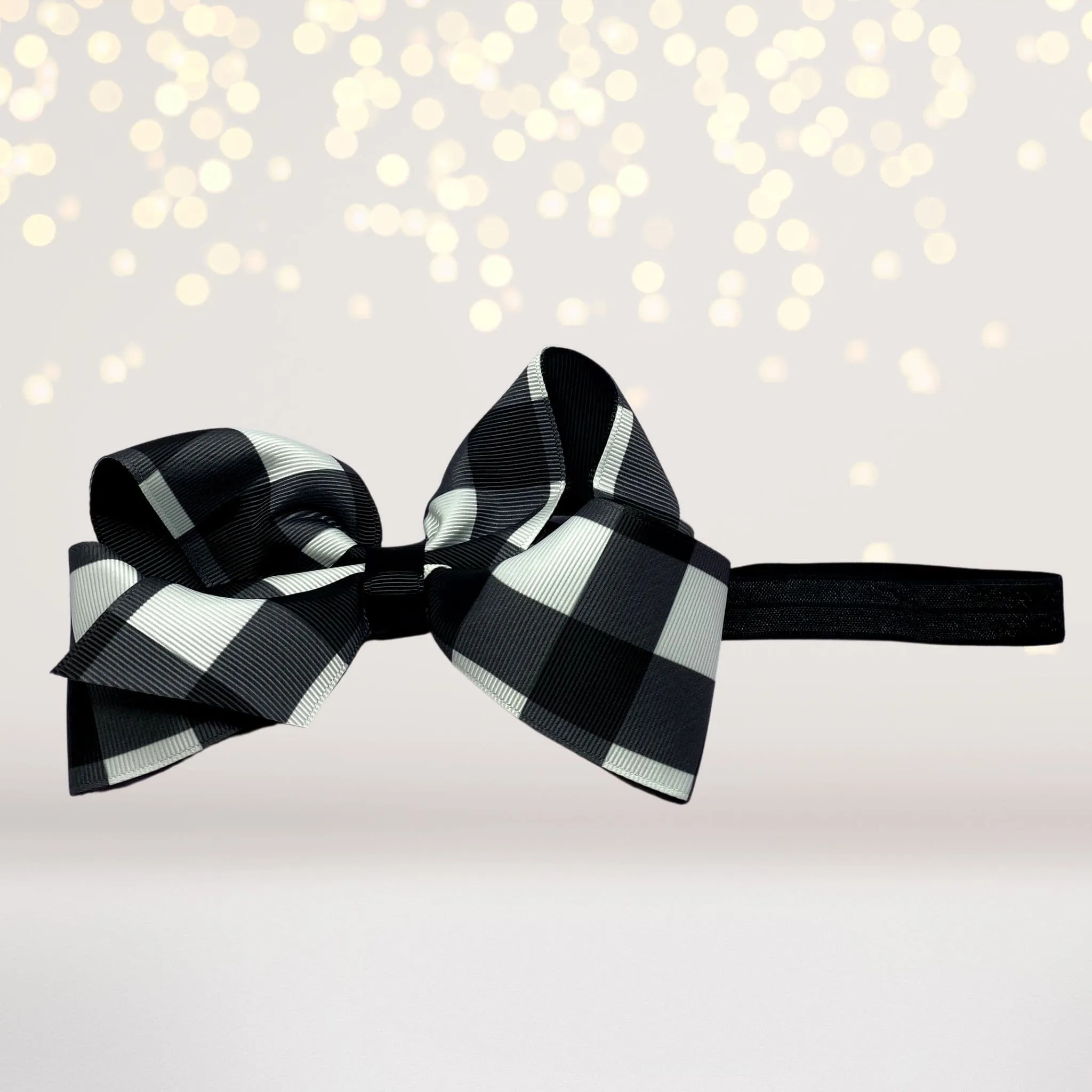 Girls 6 inch Grosgrain Buffalo Plaid Check Lumberjack Print Bow Soft Elastic Headband