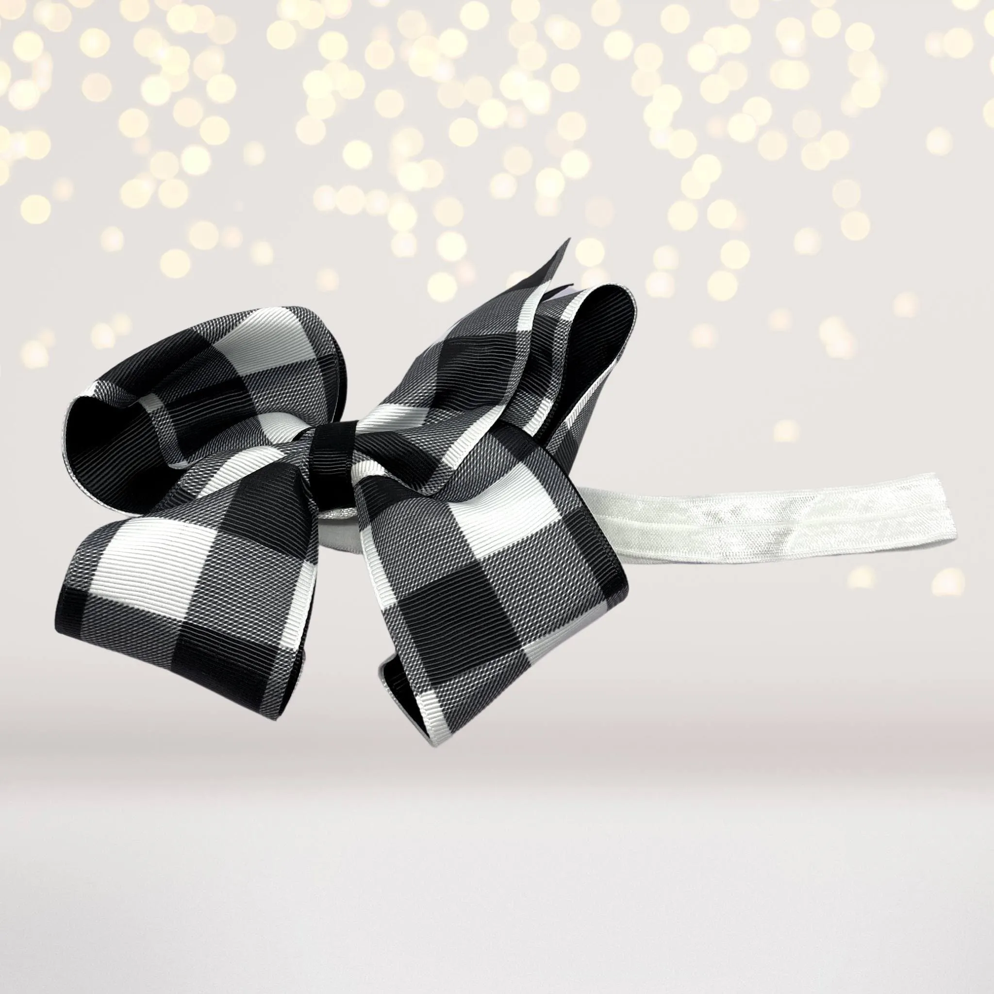 Girls 6 inch Grosgrain Buffalo Plaid Check Lumberjack Print Bow Soft Elastic Headband