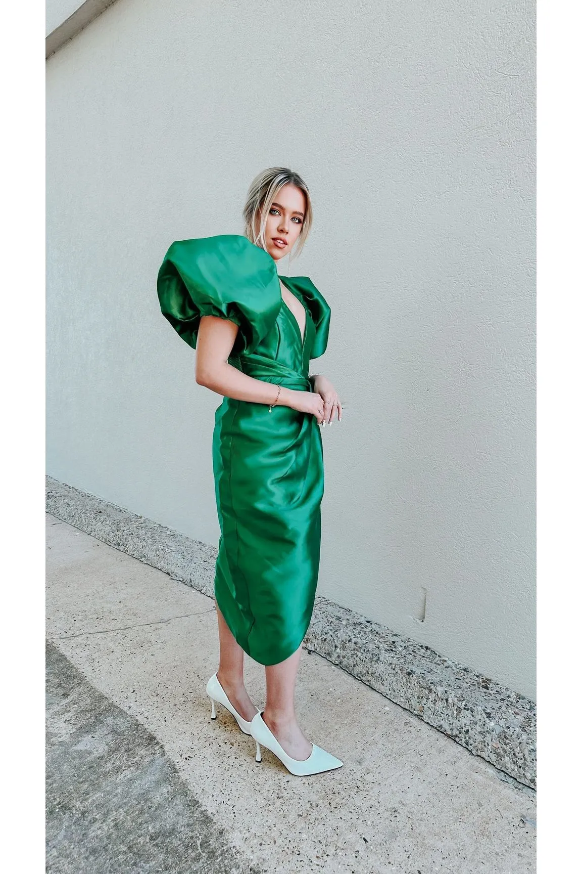 Gracie Green Puff Sleeve Wrap Dress