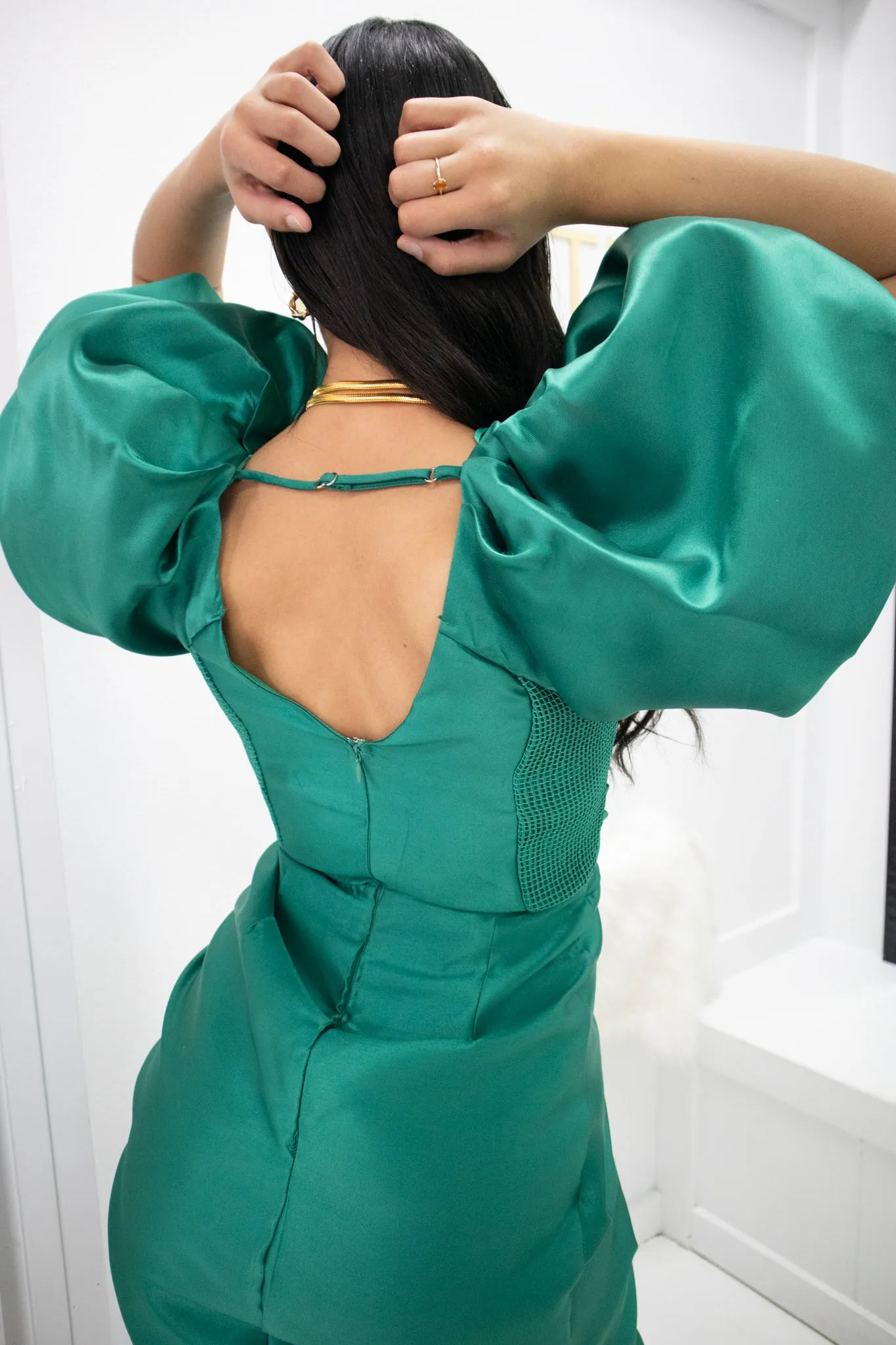 Gracie Green Puff Sleeve Wrap Dress