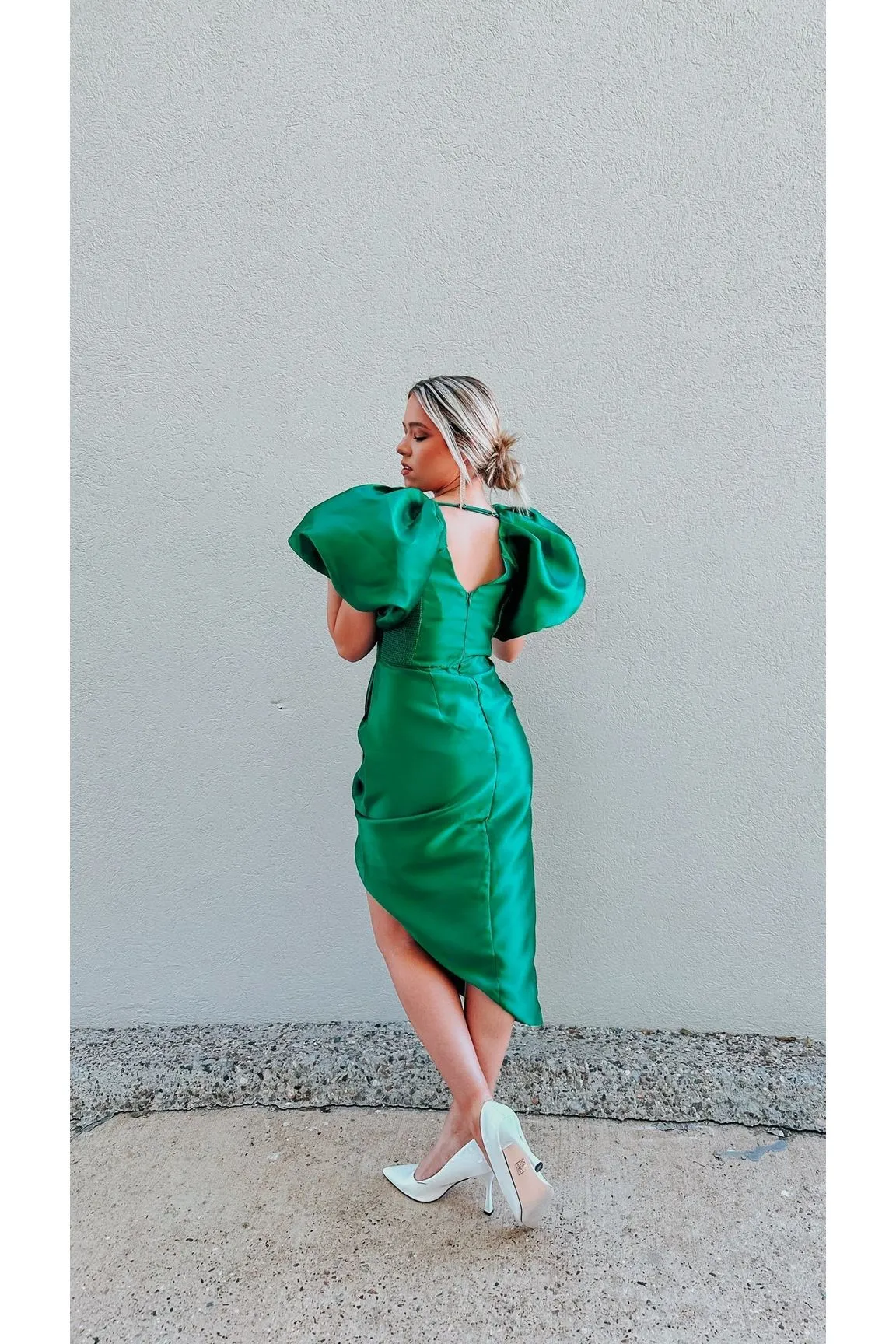 Gracie Green Puff Sleeve Wrap Dress