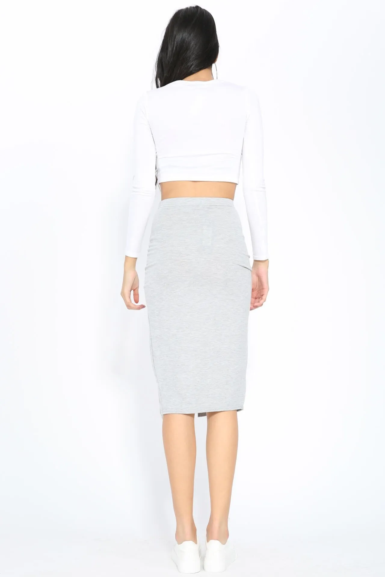 Grey Jersey Midi Skirt With Side Split