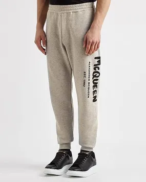 Grey Logo Mélange Cotton Sweatpants