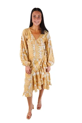 H&M yellow wrap midi dress (s)