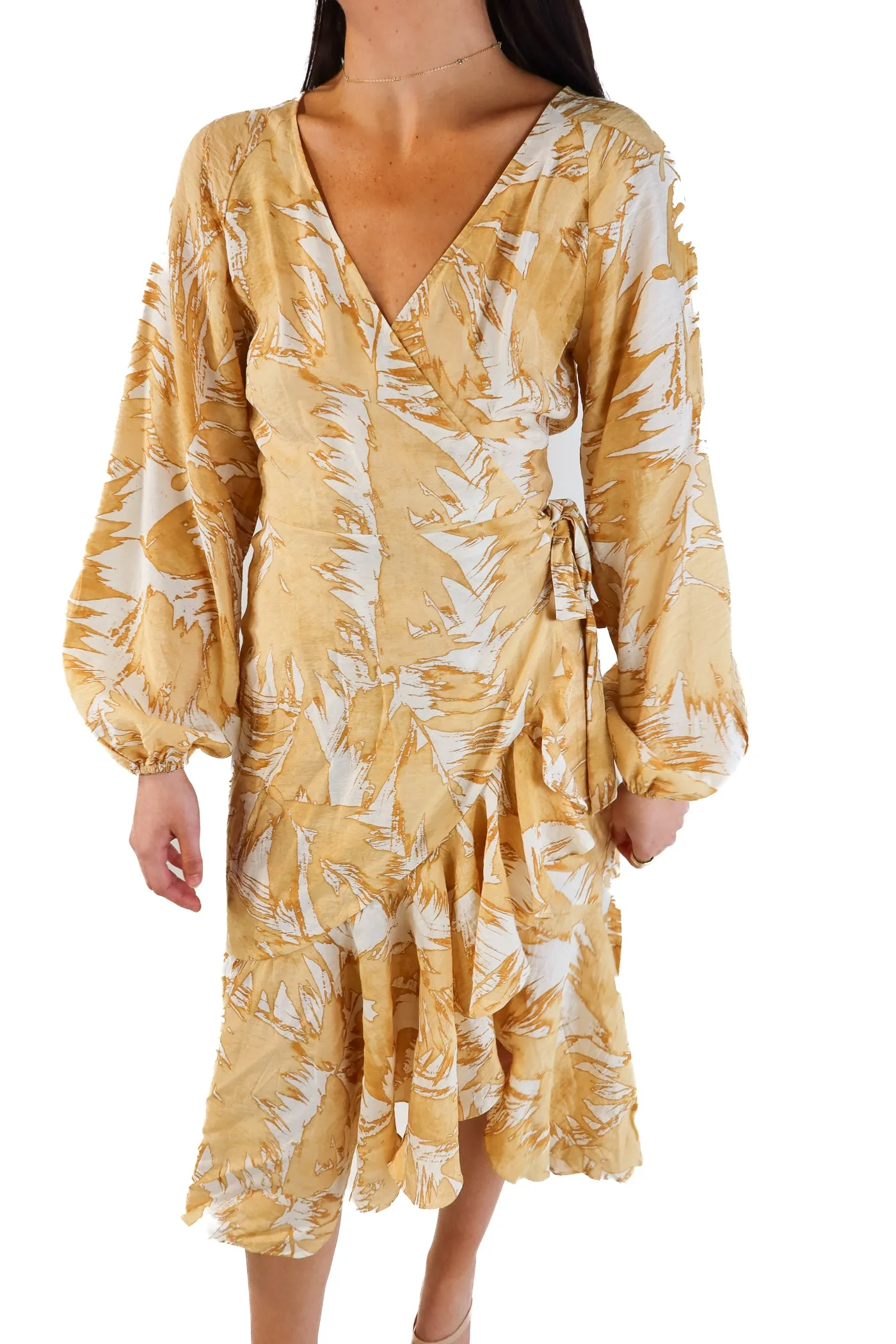 H&M yellow wrap midi dress (s)