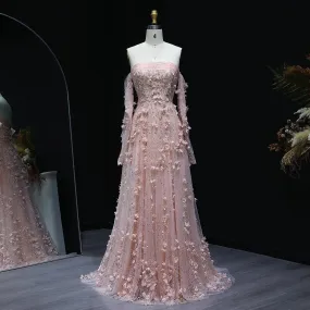 HELEN Luxury Blush Pink 3D Flowers Strapless Evening Dress