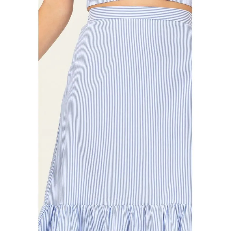 HIGH WAIST RUFFLE HEM MIDI SKIRT