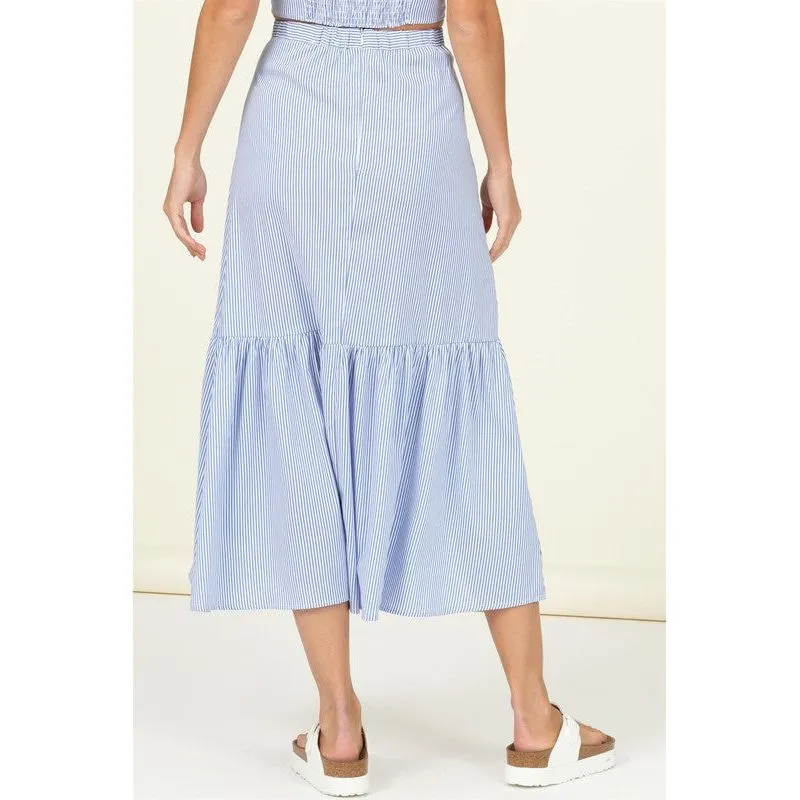 HIGH WAIST RUFFLE HEM MIDI SKIRT