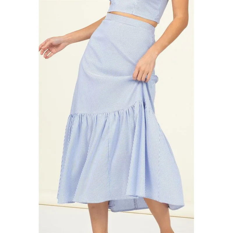 HIGH WAIST RUFFLE HEM MIDI SKIRT