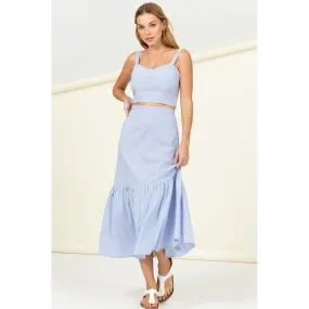 HIGH WAIST RUFFLE HEM MIDI SKIRT