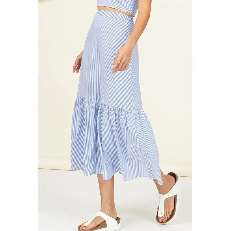HIGH WAIST RUFFLE HEM MIDI SKIRT
