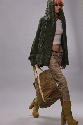 HOODED PARKA CARDIGAN - WASHED OLIVE