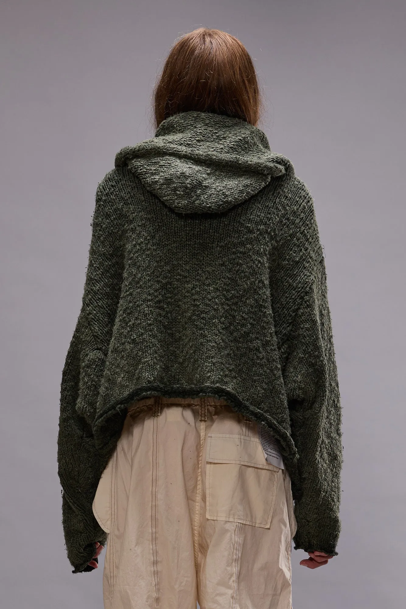 HOODED PARKA CARDIGAN - WASHED OLIVE