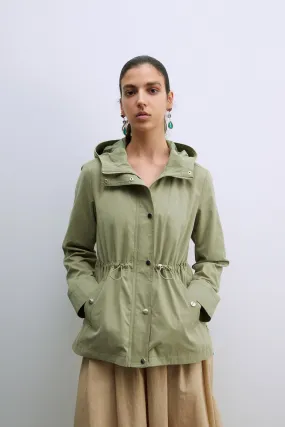 Hooded Parka W Snitched Waist - Khaki