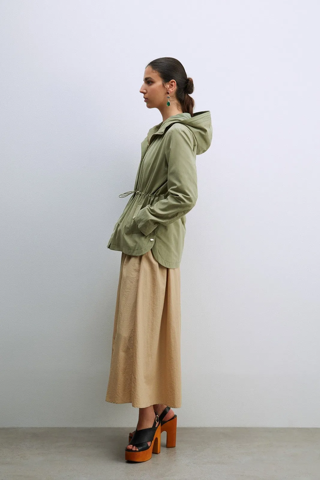 Hooded Parka W Snitched Waist - Khaki