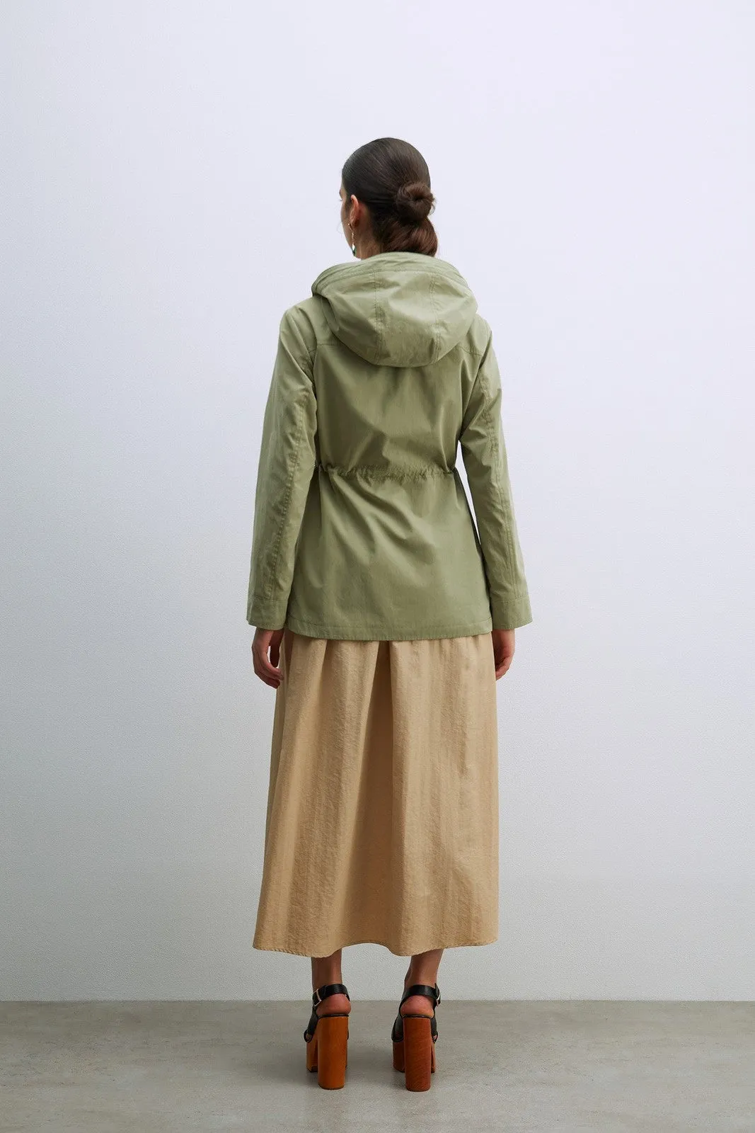 Hooded Parka W Snitched Waist - Khaki