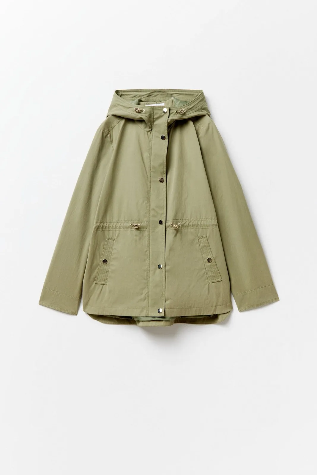 Hooded Parka W Snitched Waist - Khaki