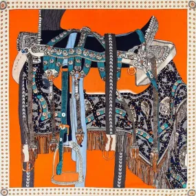 Horse Printed Scarf Abstract Saddle in Orange